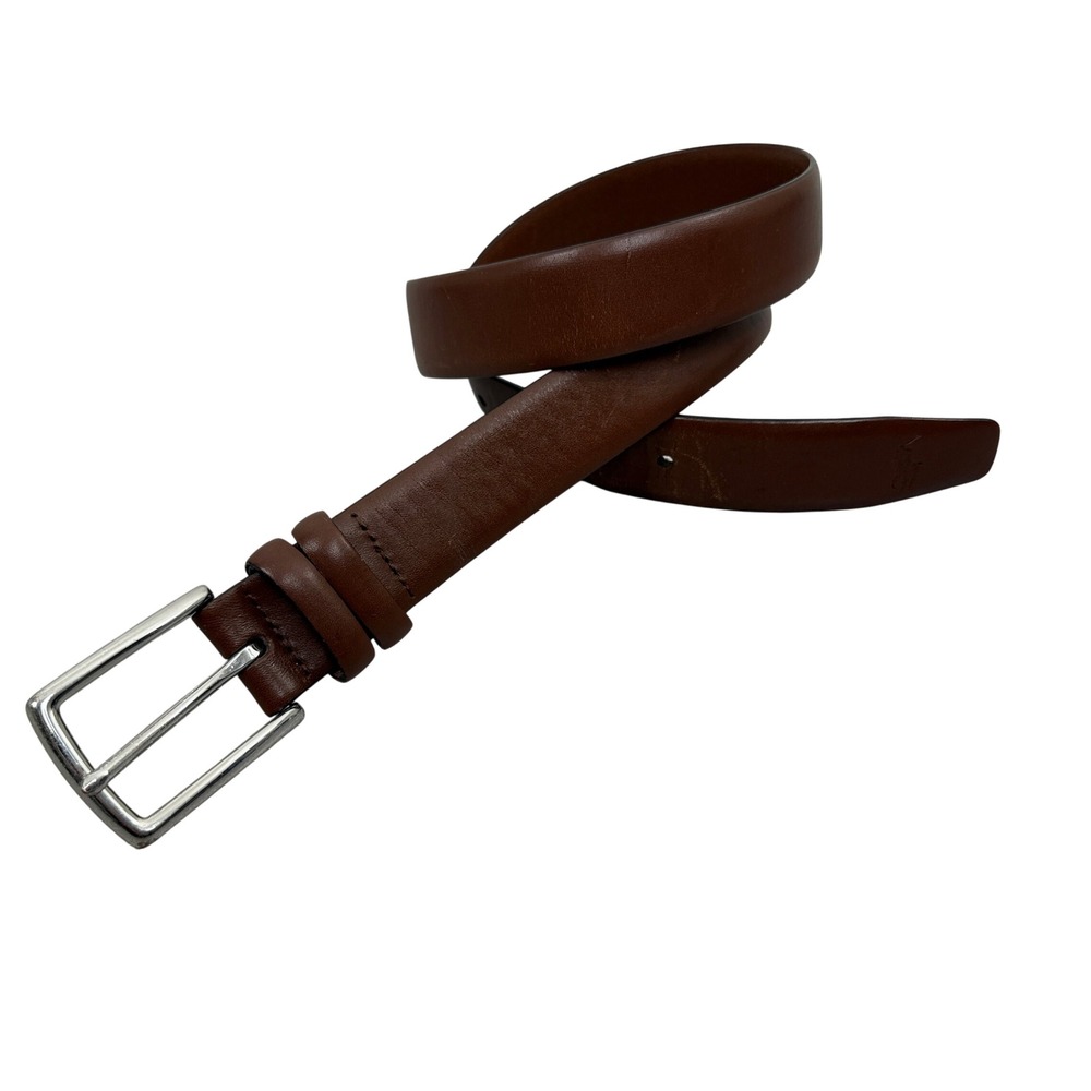Polo Ralph Lauren Belt Mens 34 Brown Leather Silver Tone Buckle Dress Casual
